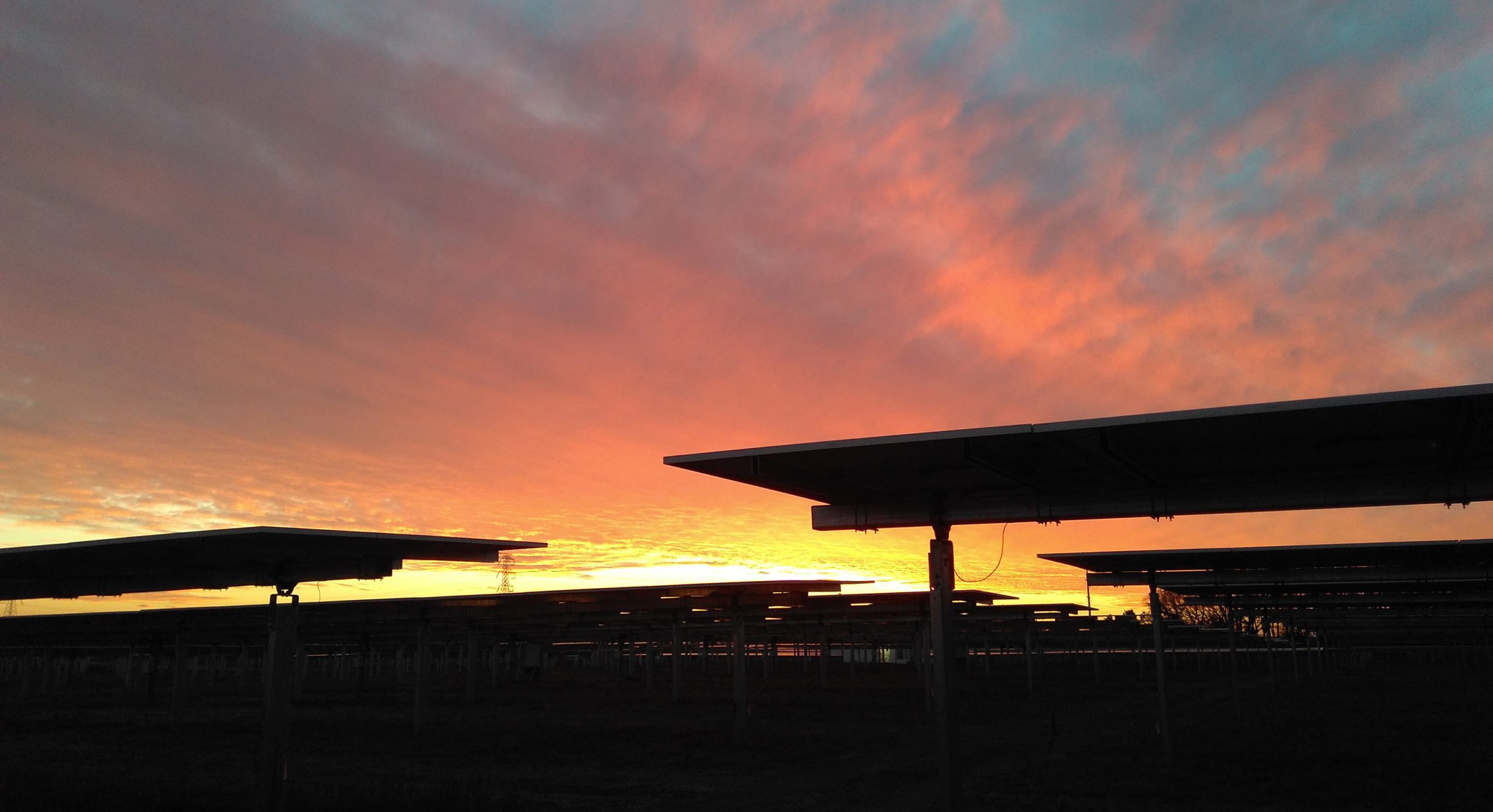 Vista de un amanecer desde una planta fotovoltaica